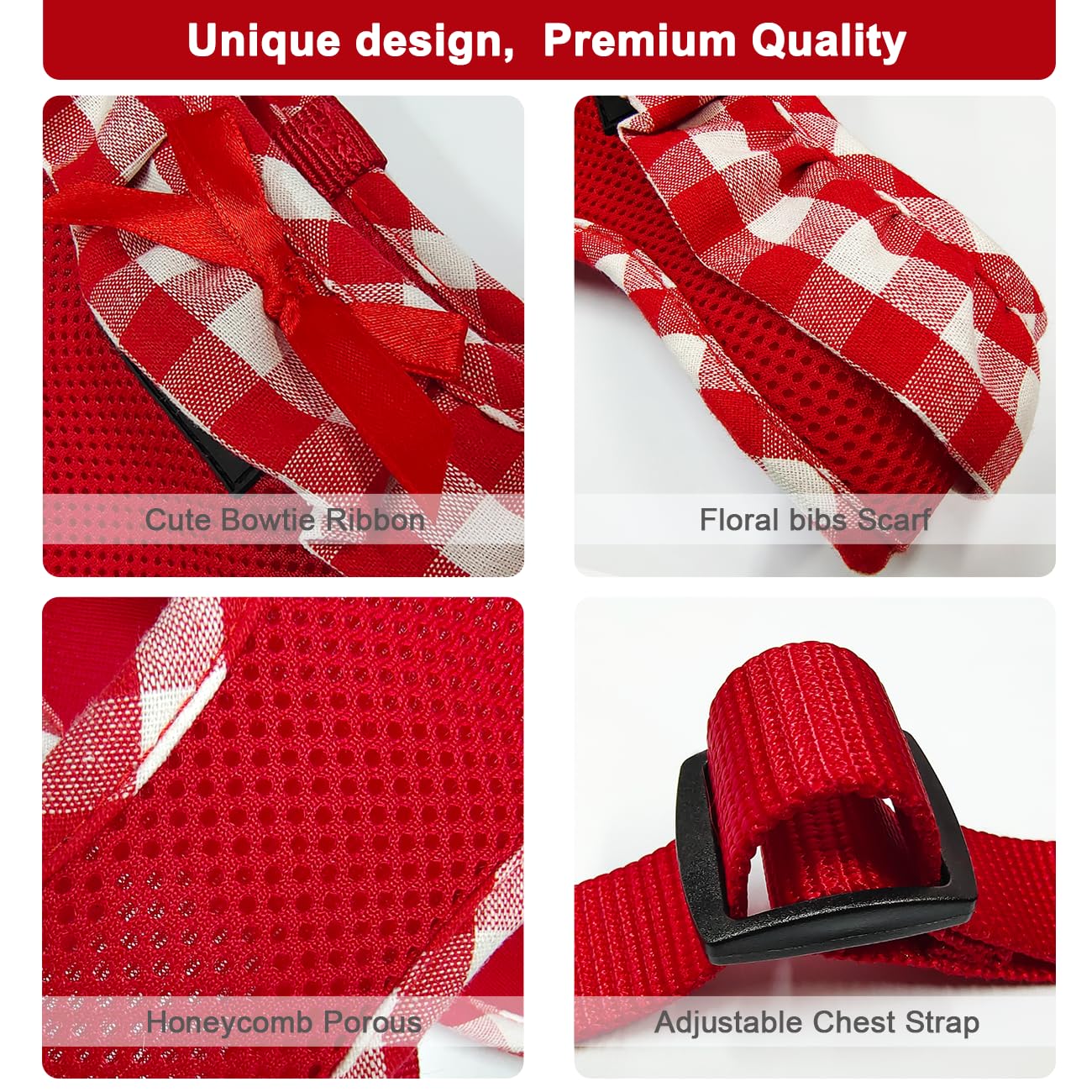 SuperBuddy Upgraded Soft Mesh Dog Harness, Super Breathable Lightweight Pet Harnesses for Puppy Dogs Outdoor Walking, Red Dog Ha